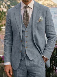 Men's Tailored Linen Wedding Suits Slim Fit 3 Piece Suit Set Single Breasted Two-buttons Summer Wedding Groom Attire