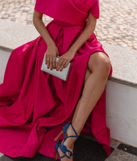 A-Line/Princess Prom Dresses Off Shoulder Formal Dresses Short Sleeves Floor-length Satin Dress