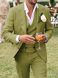 Men's Tailored Ivory Linen Suits Slim Fit 3 Piece Set Single Breasted Two-buttons Summer Bespoke Groom Suit