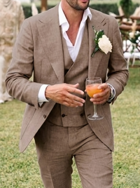 Men's Tailored Ivory Linen Suits Slim Fit 3 Piece Set Single Breasted Two-buttons Summer Bespoke Groom Suit