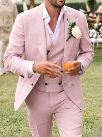 Men's Tailored Ivory Linen Suits Slim Fit 3 Piece Set Single Breasted Two-buttons Summer Bespoke Groom Suit
