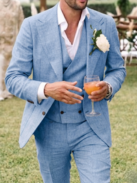 Men's Tailored Ivory Linen Suits Slim Fit 3 Piece Set Single Breasted Two-buttons Summer Bespoke Groom Suit