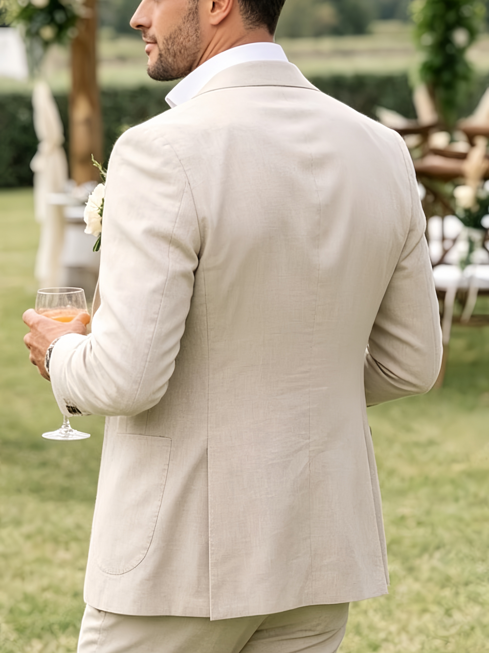 Men's Tailored Ivory Linen Suits Slim Fit 3 Piece Set Single Breasted Two-buttons Summer Bespoke Groom Suit