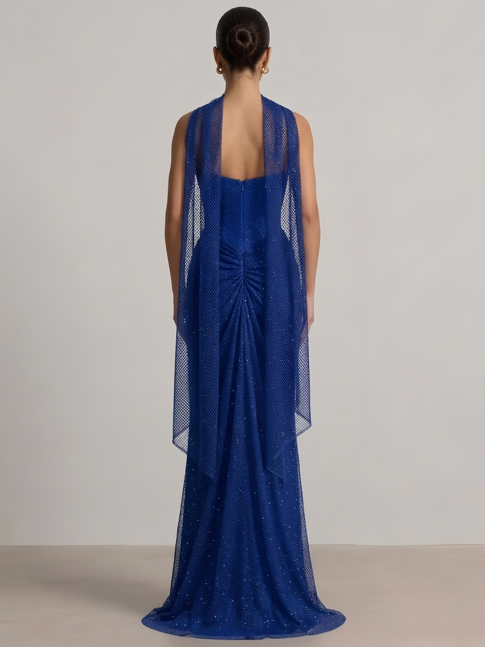 Sheath Prom Dress Sweetheart Strapless Sleeveless Sheath Long Pleated Dress With Scarf