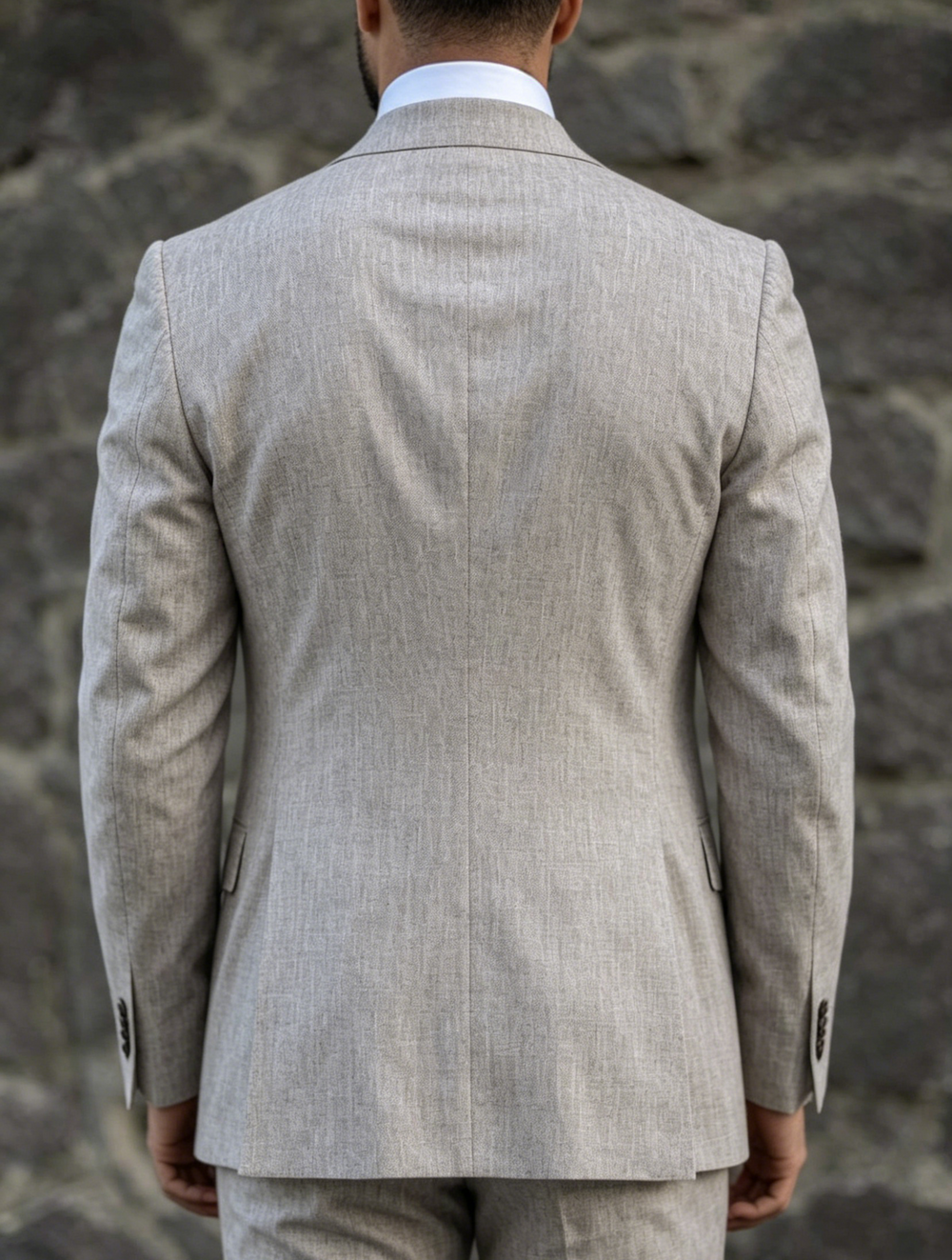 Men's Beige Linen Suits Slim Fit 3 Piece Set Single Breasted Two-buttons Party Wear