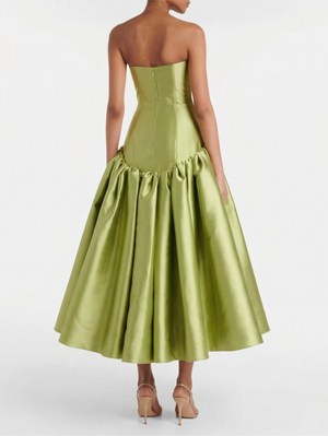 A-Line/Princess Cocktail Elegant Dress Corset Strapless Sleeveless Tea-Length Satin Dress