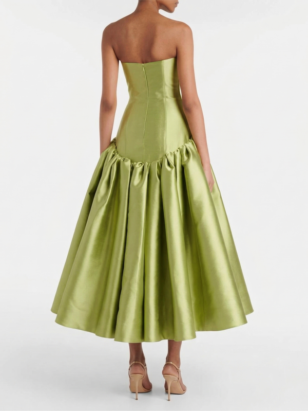 A-Line/Princess Cocktail Elegant Dress Corset Strapless Sleeveless Tea-Length Satin Dress