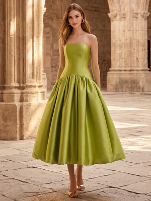 A-Line/Princess Cocktail Elegant Dress Corset Strapless Sleeveless Tea-Length Satin Dress