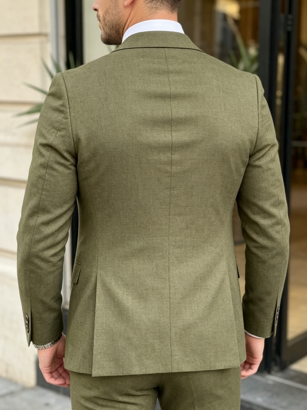 Men's Suits Linen Olive Green Slim Fit 3 Piece Set Wedding Groom Dinner Party Wear Suit
