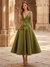 A-Line/Princess Cocktail Dresses Formal V Neck Sleeveless Tea Length Cocktail Dresses with Bowknot