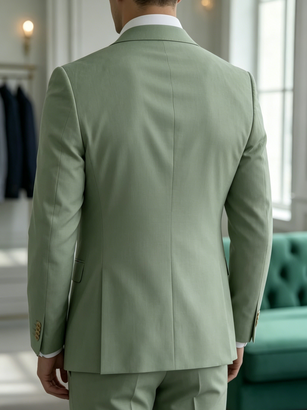 Men's Linen Suits Sage Green 3 Piece Set Slim Fit Wedding Groom Dinner Party Attire