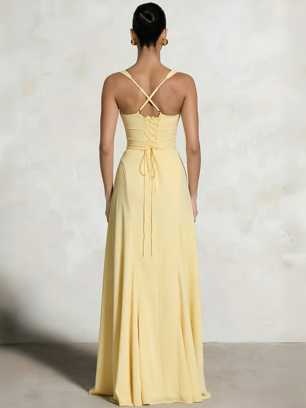 A Line/Princesses Prom Dresses Chiffon Spaghetti Straps Floor-Length Formal Dress Wedding Guest With Lace Up