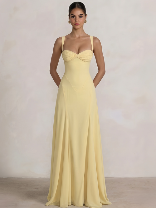 A Line/Princesses Prom Dresses Chiffon Spaghetti Straps Floor-Length Formal Dress Wedding Guest With Lace Up