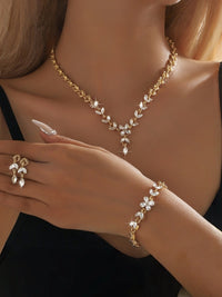 Gold Wedding 3-Piece Set Sparkly Jewelry For Bride & Bridesmaid Prom Gala