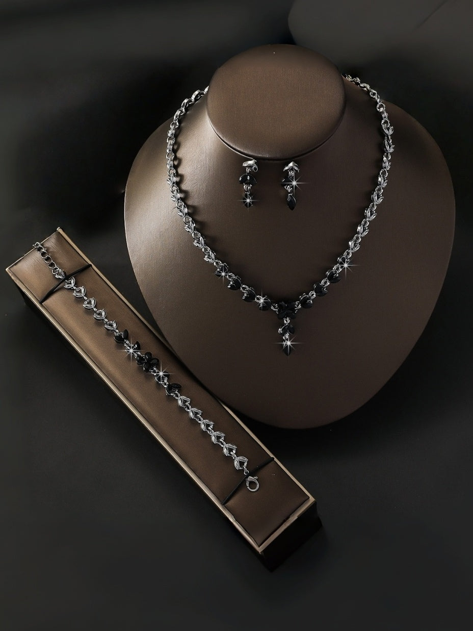 Gold Wedding 3-Piece Set Sparkly Jewelry For Bride & Bridesmaid Prom Gala