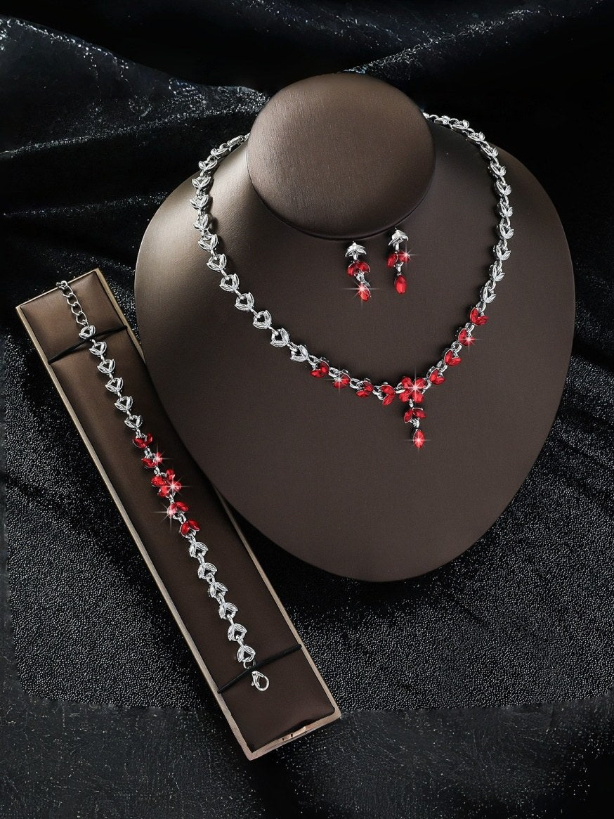 Gold Wedding 3-Piece Set Sparkly Jewelry For Bride & Bridesmaid Prom Gala