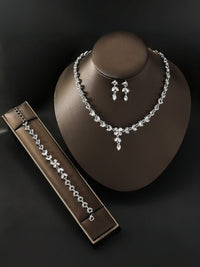 Gold Wedding 3-Piece Set Sparkly Jewelry For Bride & Bridesmaid Prom Gala