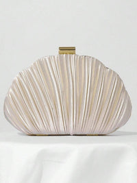 Champagne Handbag Pleated Satin Shell Evening Clutch With Chain