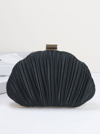 Champagne Handbag Pleated Satin Shell Evening Clutch With Chain