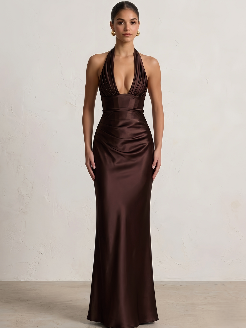 Sheath/Column Prom Dresses V Neck Sleeveless Halter Neck Floor-Length Back Lace Up