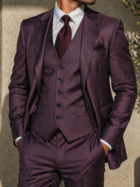 Men's Tailored Suit Slim Fit 3-Piece Single Breasted Two-Buttons Purple Luxury  Wedding Party Suits