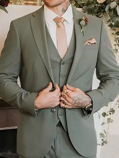 Men's Tailored Fit Suit 3-Piece Single Breasted Two-Buttons Fashionable Green Wedding Party Suits