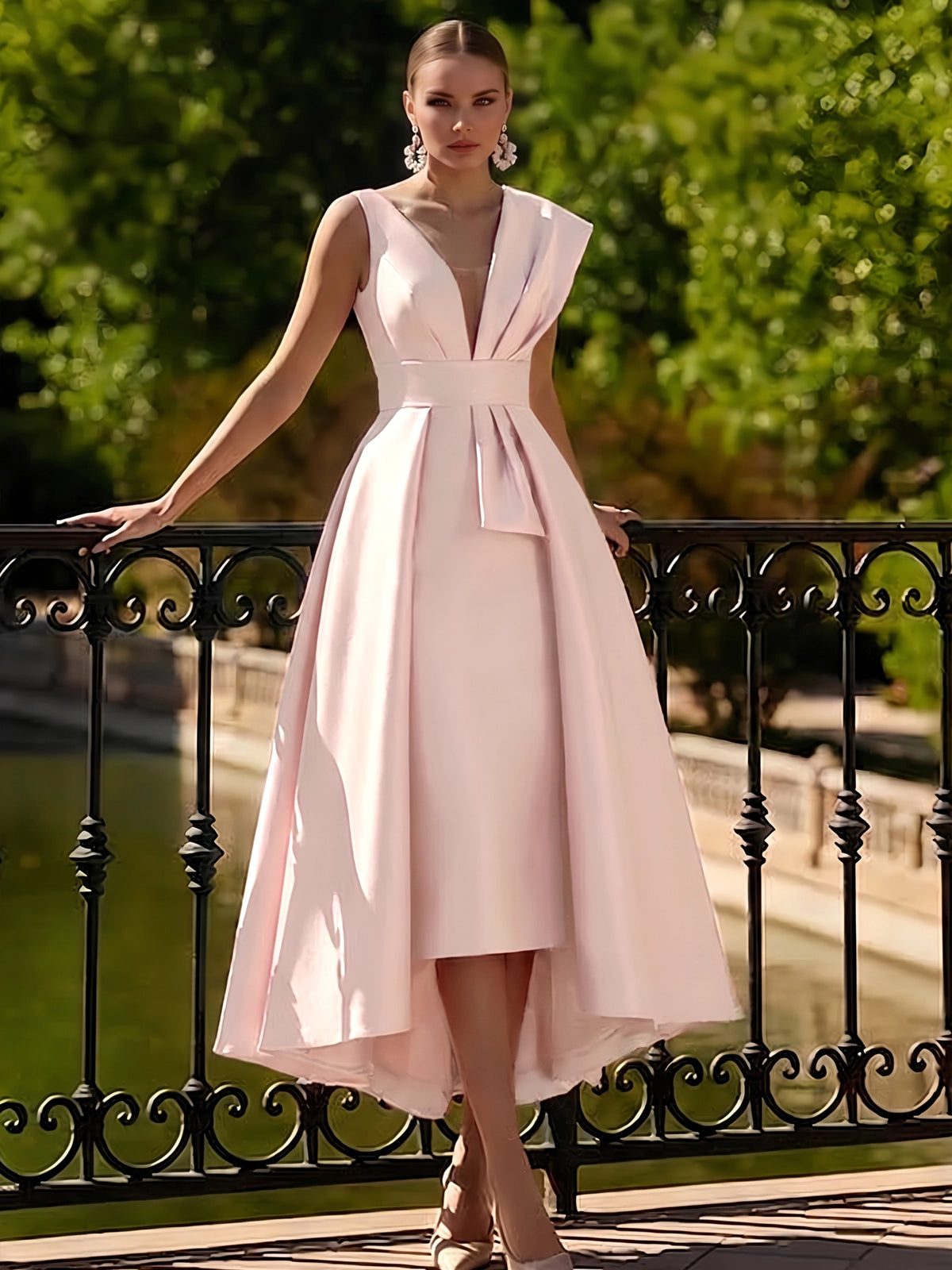 Nafori Burgundy A-Line Cocktail Dresses Tea Length Elegant Two Piece V-Neck Dresses Garden Party Dress with Bow 2026