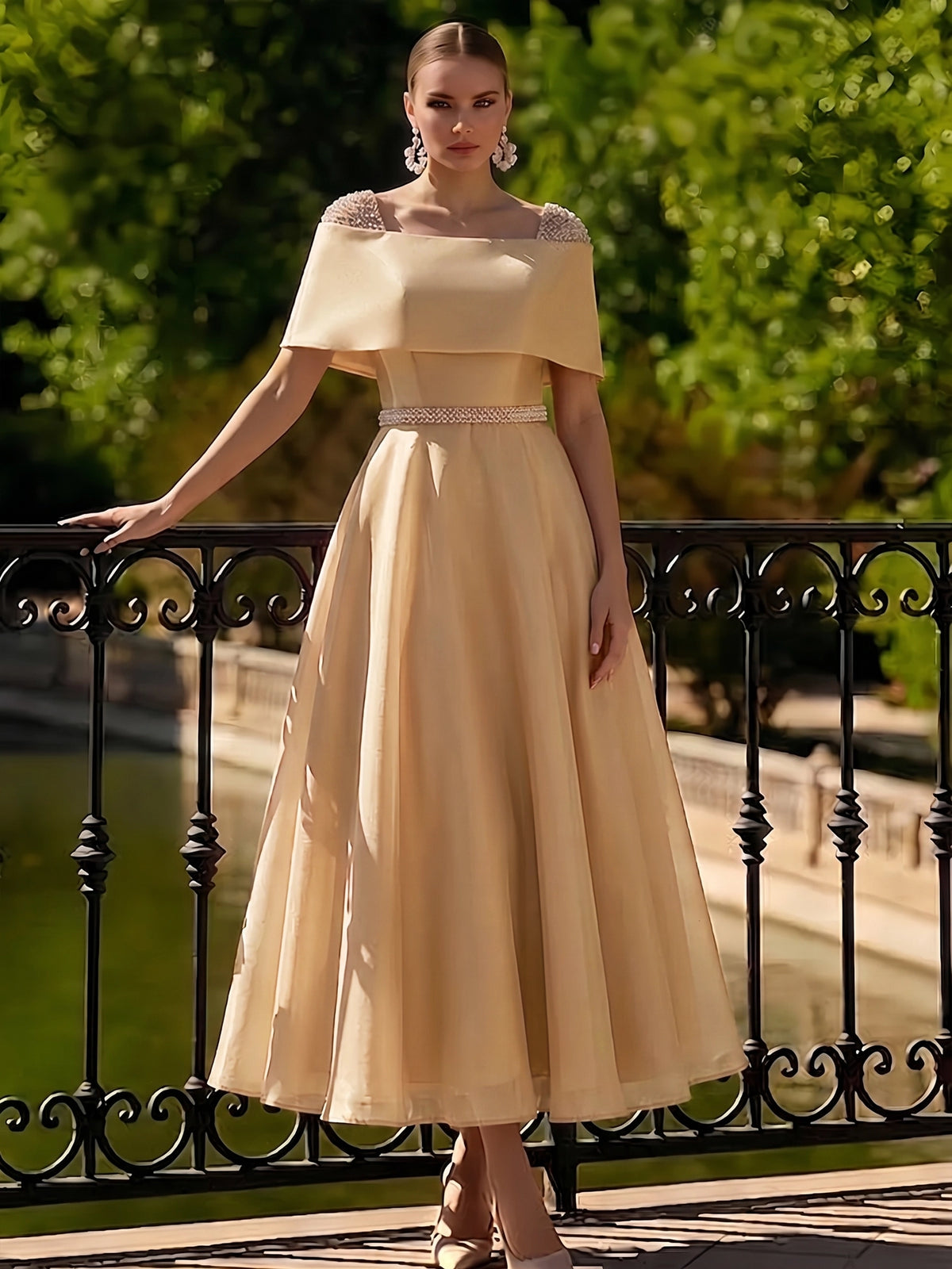 stylish cocktail dresses Nafori Burgundy A Line Dress Tea Length Cocktail Elegant Short Sleeve Boat Neck Garden Party Wedding Organza with Beaded Pearls 2026 upload-20240501 this dress pairs well Size for girl:9-12 months Garden of Passion Blue