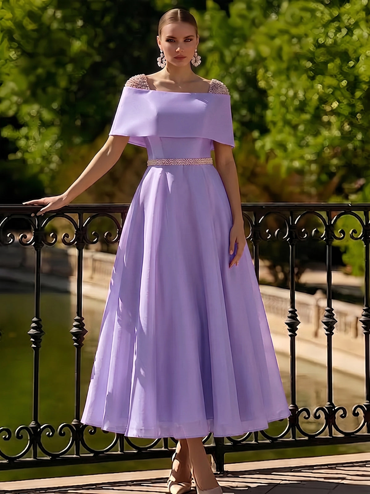 elegant purple cocktail dresses Nafori Lavender A Line Dress Tea Length Cocktail Short Sleeve Boat Neck Garden Party Wedding Organza with Beaded Pearls 2026 yellow mermaid long prom This dress is custom Camila coelho Size:UK 10 | U.S. Men's 11