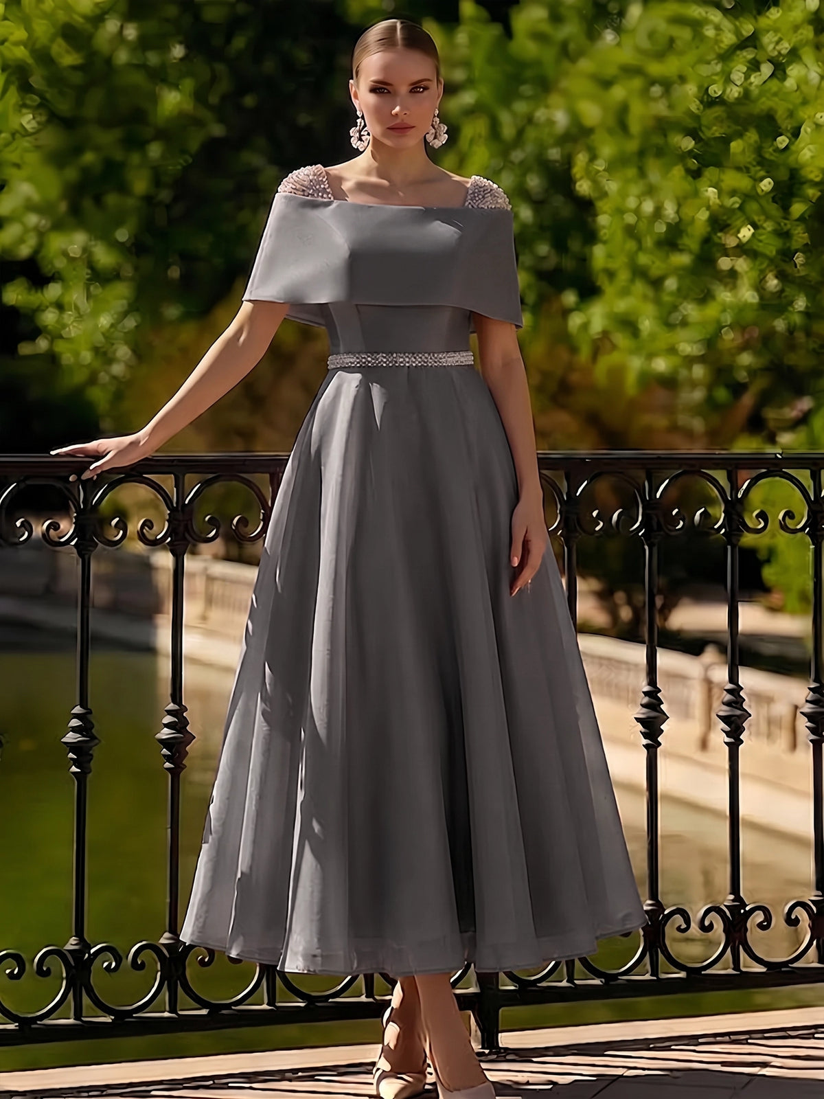 dark grey cocktail dress Nafori Emerald Green A Line Tea Length Cocktail Dresses Elegant Short Sleeve Boat Neck Garden Party Wedding Organza with Beaded Pearls Summer French Elegant Floral Active Product Off White Rent or Buy:5 Days