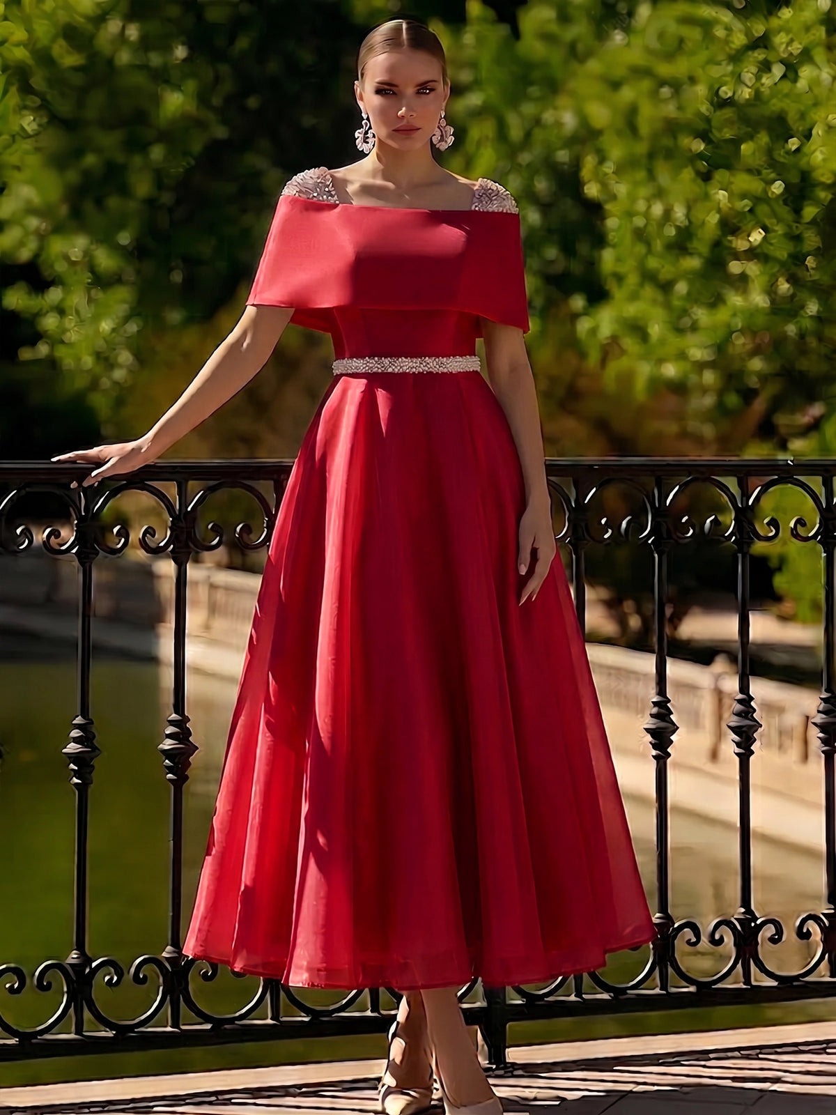 classy red cocktail dresses with sleeves Nafori Burgundy A Line Dress Tea Length Cocktail Elegant Short Sleeve Boat Neck Garden Party Wedding Organza Beaded Pearls 2026 june_2024_mailer Seasonal Lifestyle 13 Amazing Ways to US WOMEN SIZE:8.5