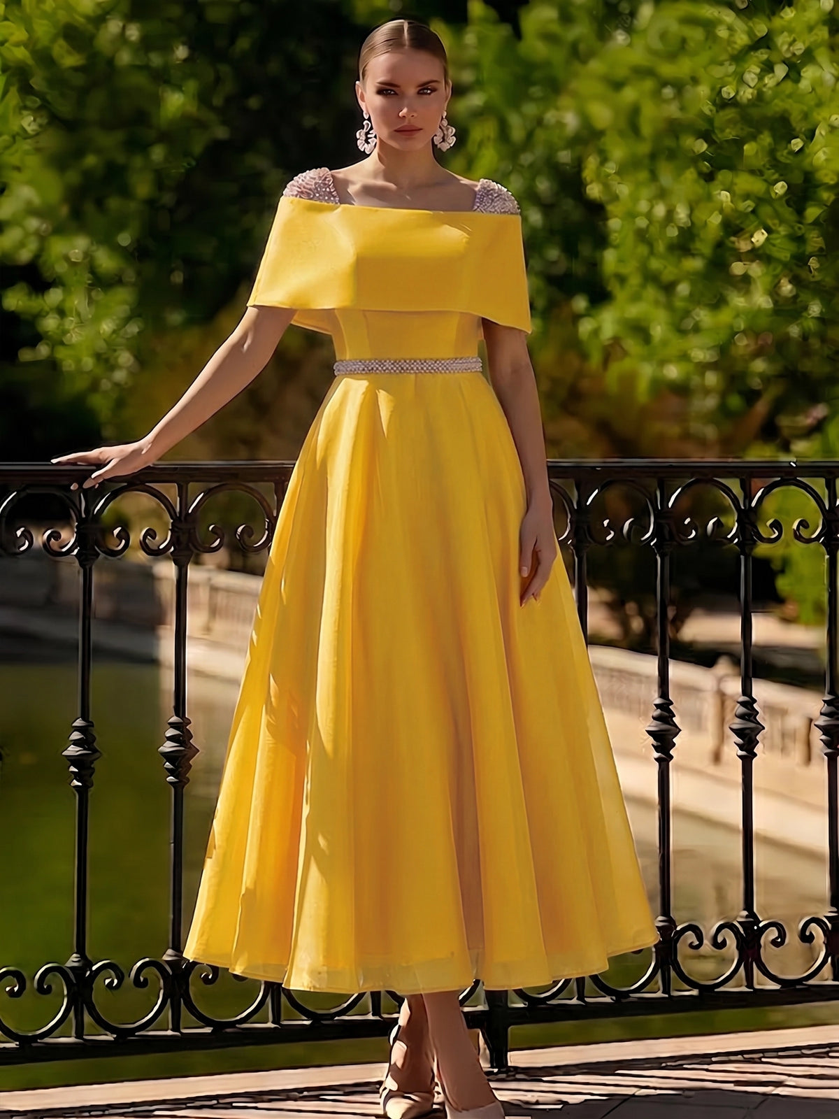 Nafori Burgundy A Line Cocktail Dress Tea Length Cocktail Dresses Elegant Short Sleeve Boat Neck Garden Party Wedding Organza with Beaded Pearls 2026