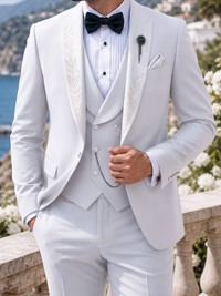 Men's Suit 3-Piece Emerald Green Tuxedo Suit Embroidered Groom Wedding Formal Luxury Outfit