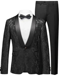 Men's Prom Suit 2-Piece Fashionable Stylish Jacquard Black Wedding Party Prom Suits Attire