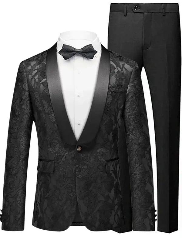 Men's Prom Suit 2-Piece Fashionable Stylish Jacquard Black Wedding Party Prom Suits Attire