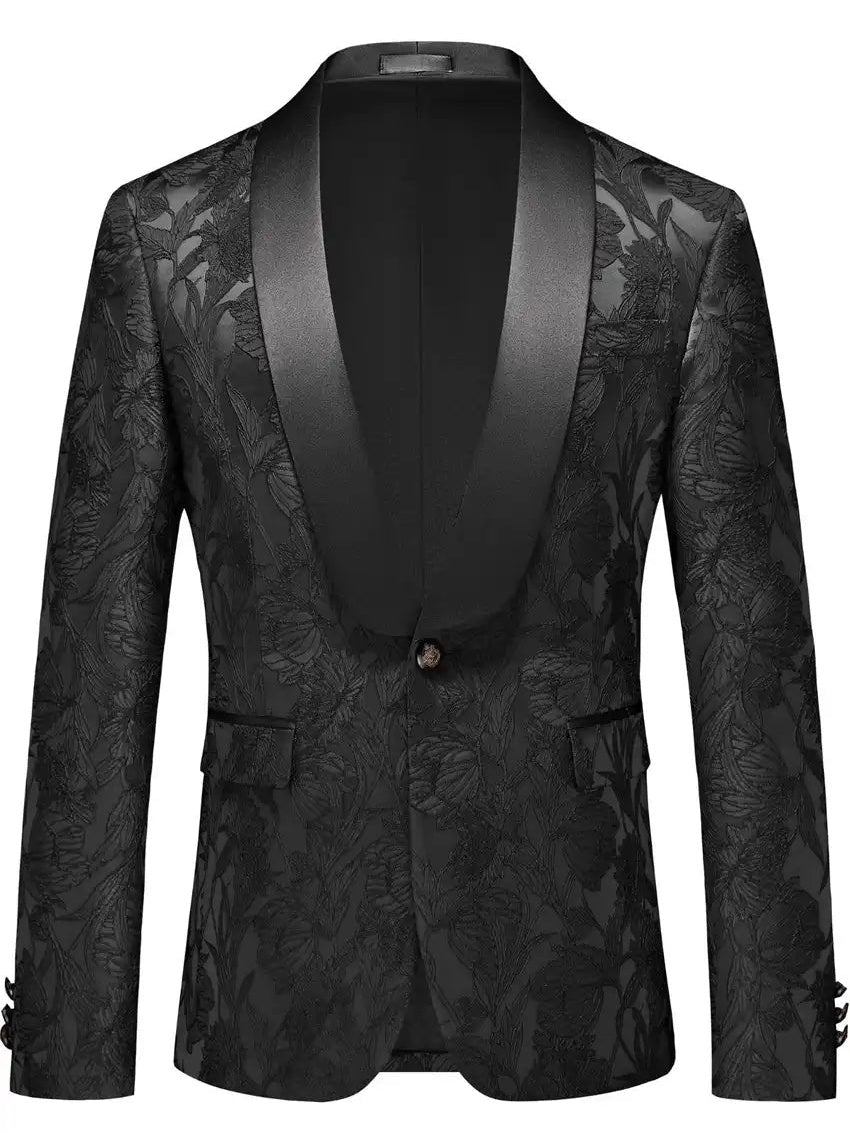 Men's Prom Suit 2-Piece Fashionable Stylish Jacquard Black Wedding Party Prom Suits Attire