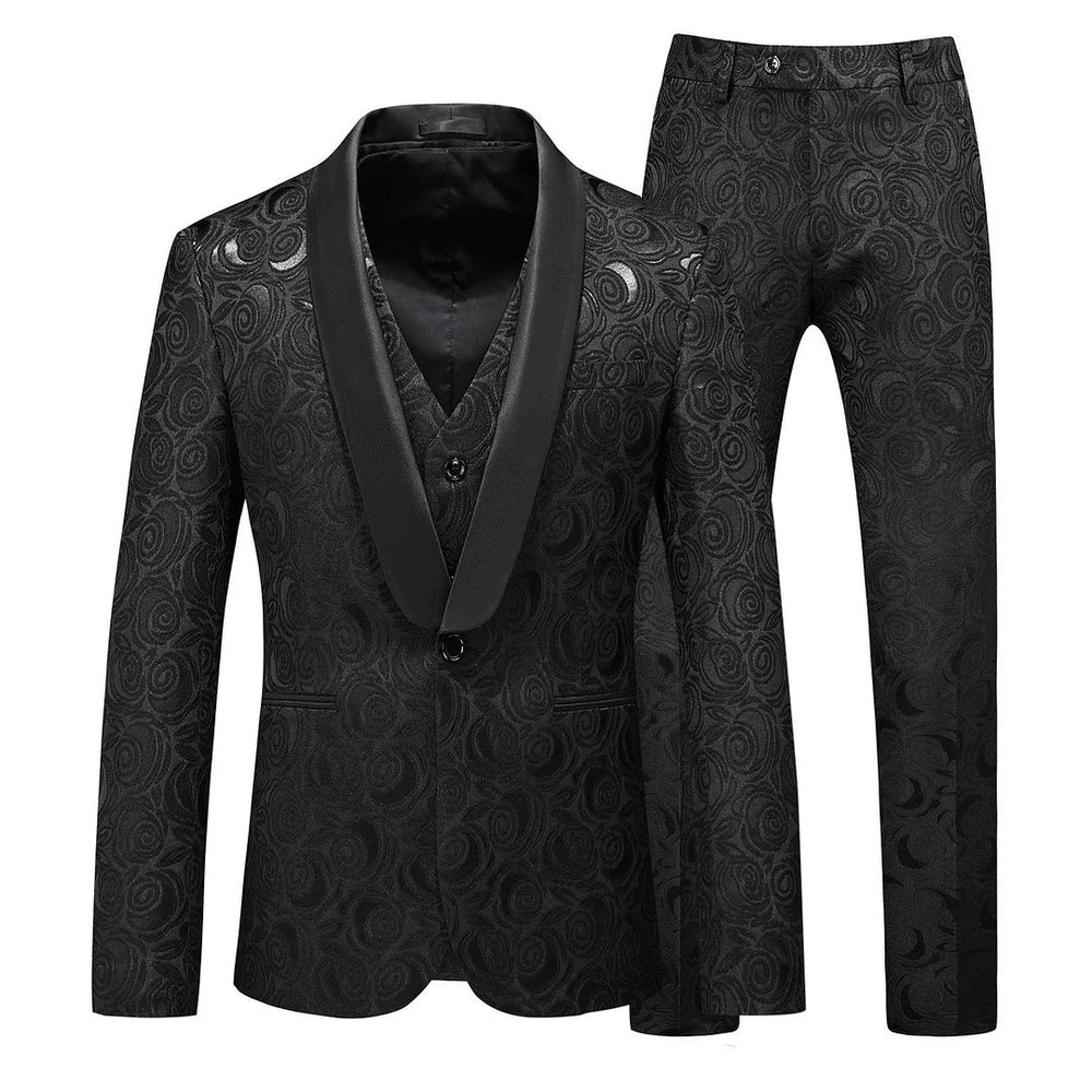 Men's Prom Suit 3-Piece Fashionable Stylish Rose Embroidery Wedding Party Prom Suits