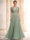 A-Line/Princess Evening Dresses V-Neck Short Sleeves Floor-Length Formal Gown with Ruched Cowl Back