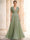 A-Line/Princess Evening Dresses V-Neck Short Sleeves Floor-Length Formal Gown with Ruched Cowl Back