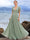 A-Line/Princess Evening Dresses V-Neck Short Sleeves Floor-Length Formal Gown with Ruched Cowl Back