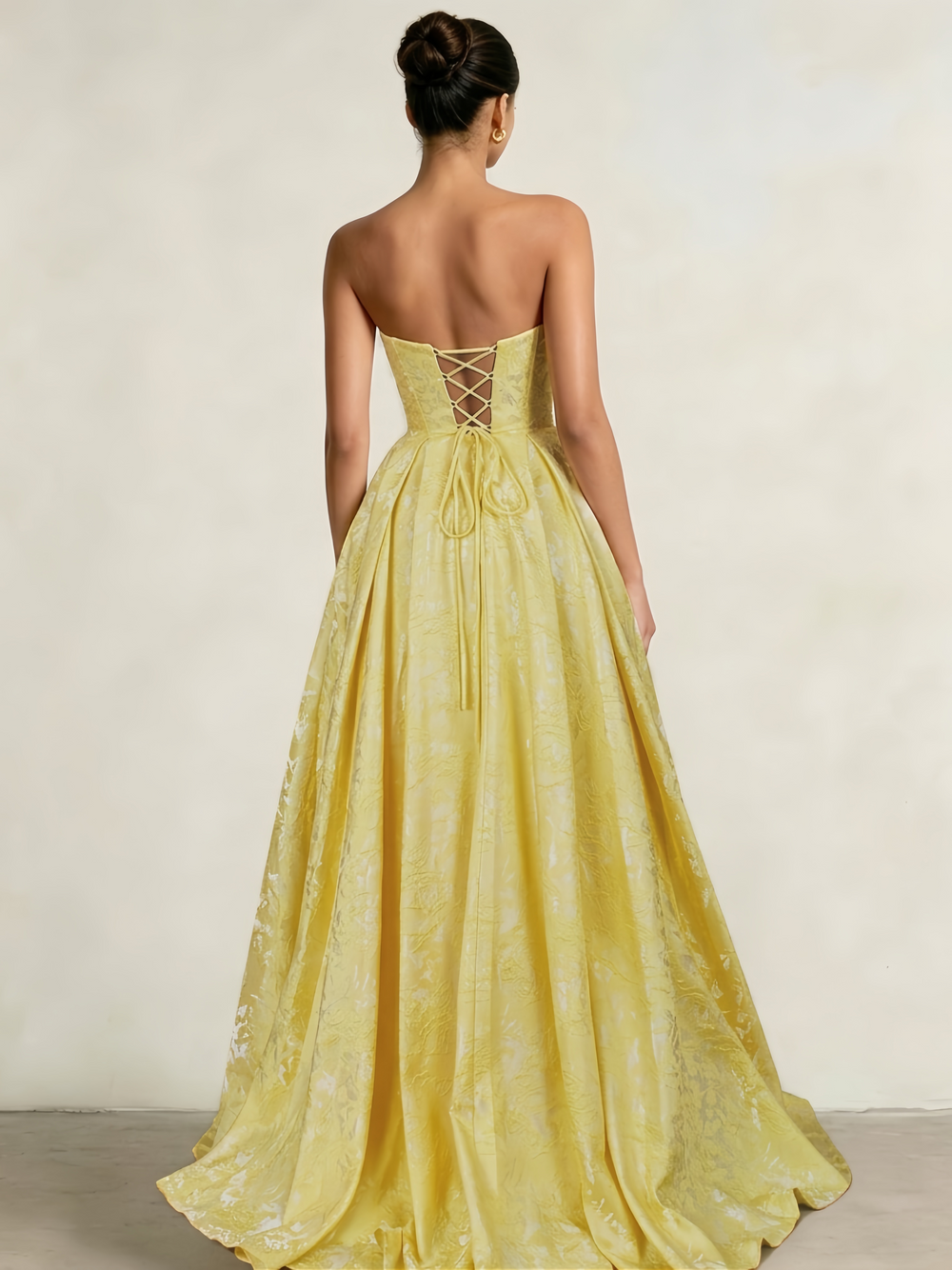 A-Line/Princess Prom Dresses Basque Waist Strapless Floor-Length Side Slit With Back Lace-Up Pocket