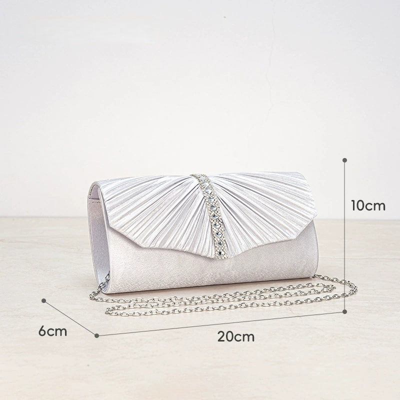 Handbag Rhinestone Pleated Elegant Satin Envelope Purse for Parties Weddings & Formal Events