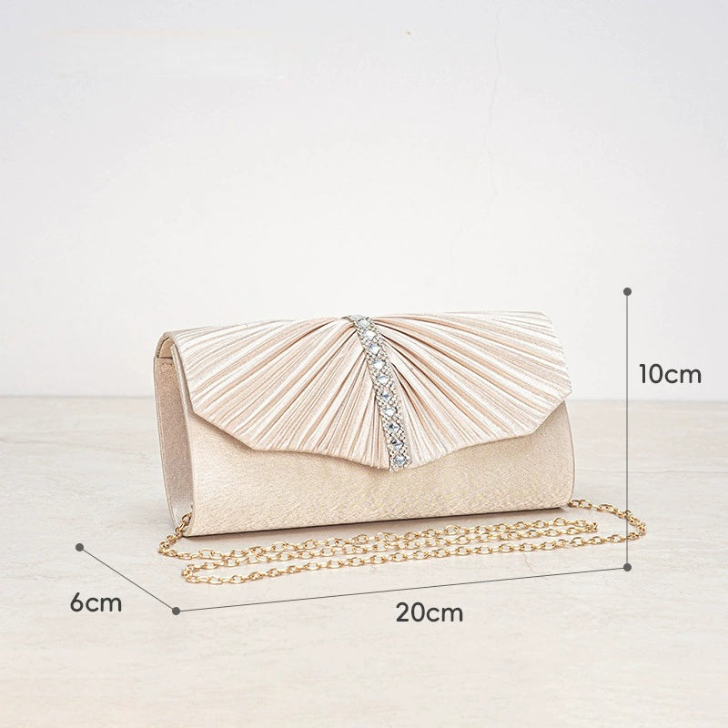 Handbag Rhinestone Pleated Elegant Satin Envelope Purse for Parties Weddings & Formal Events
