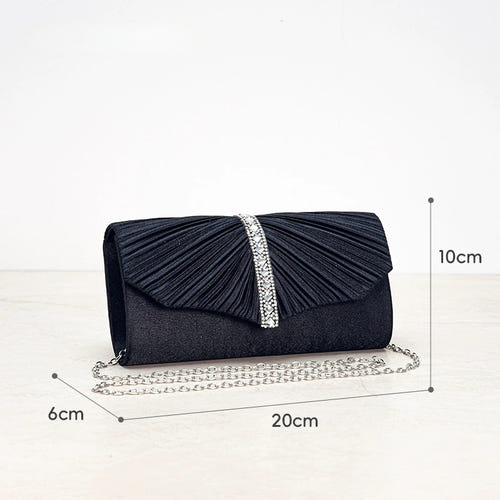 Handbag Rhinestone Pleated Elegant Satin Envelope Purse for Parties Weddings & Formal Events