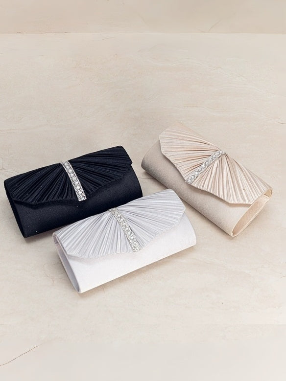 Handbag Rhinestone Pleated Elegant Satin Envelope Purse for Parties Weddings & Formal Events