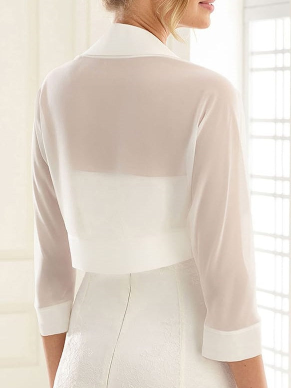 Women's Wrap Bolero Pure Elegant Chiffon 3/4 Sleeve Bridal Wedding Bolero Wrap
