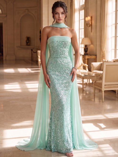 mint green mermaid wedding dress Mermaid / Trumpet Evening Gown Elegant Sequins Dress Formal Wedding Fl