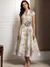 A-Line/Princess Cocktail Dresses Formal V Neck Satin Jacquard Short Sleeves Corset Tea Length with Floral Jacquard