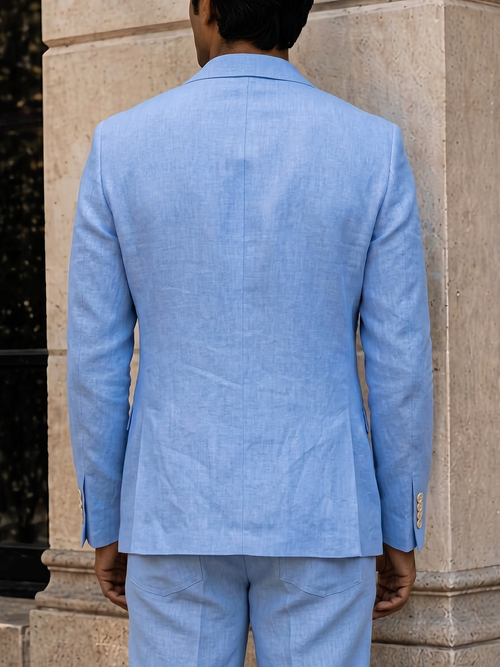 男士定制亚麻西装外套单排扣两粒扣商务休闲沙滩婚礼西装外套