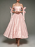 A-Line Cocktail Dress Elegant Satin Dress Pink Off The Shoulder Tea Length Sleeveless With Bow Dress